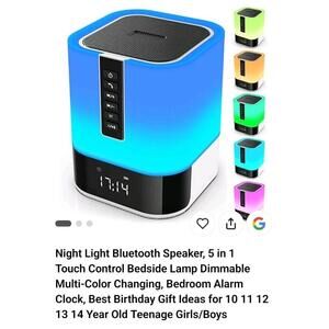 Hetyre Night Light Bluetooth Speaker, 5 in 1 Touch Control Bedside Lamp